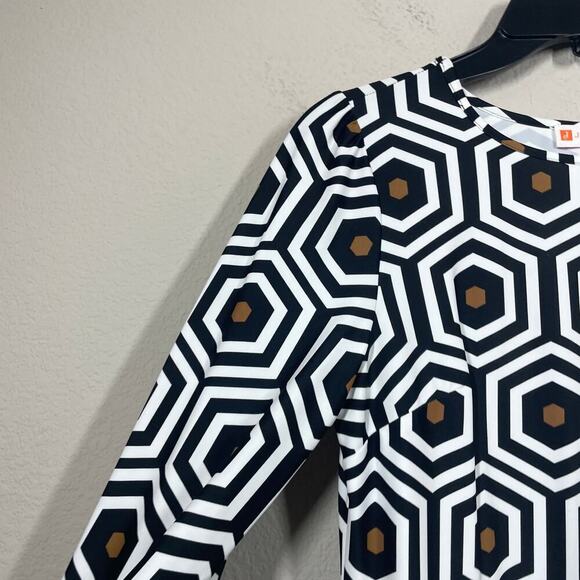 Jude Connally Small Geo Honeycomb Shift Dress Black White Crew Neck Long Sleeves - Picture 3 of 7